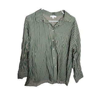Allirow Blouse Women's Large Striped Button Up 3/4 Sleeve Collared Top Shirt